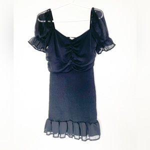 She + Sky black smocked mini dress